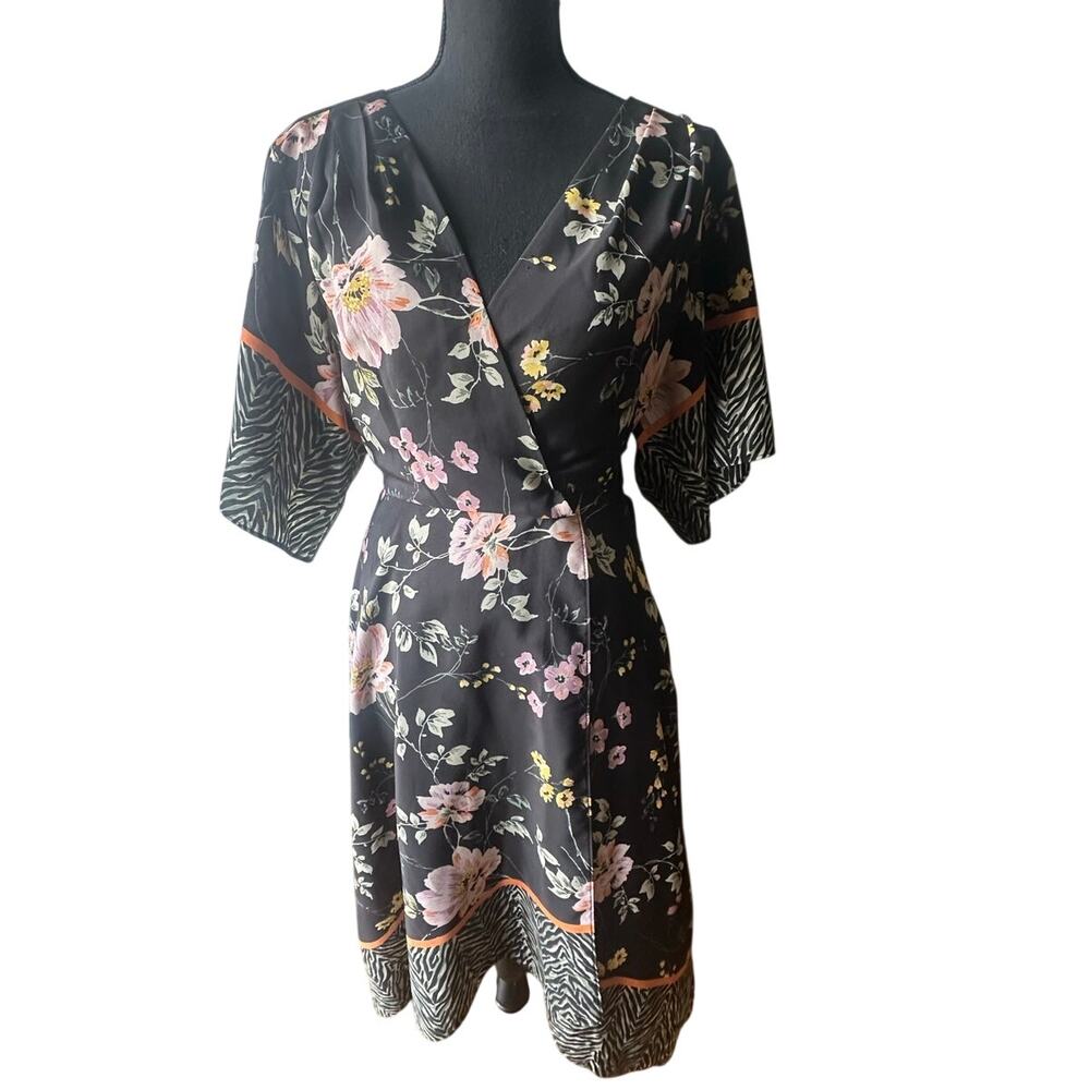 Tahari Floral Animal Print Wrap Dress 10 – Chic Career Elegant Statement